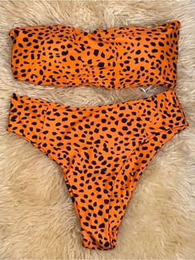 Vibrant Orange Leopard Print Bandeau Set
